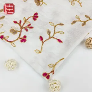 High Quality Product Polyester Custom Embroidery Flower Knit Woven Fabric For Women Clothing