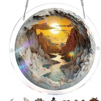Nouvelle Décoration Suspendue Transfrontalière en Acrylique, Motif Puzzle, Attrape-lumière, Tournesol Doré, Papillon, Fleurs Marines et Reliefs de Prairie