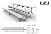 3 sièges de tribune en aluminium à faible hauteur, intérieur/extérieur, avec roulettes