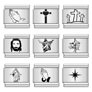 Bracelet à breloques italien en gros, breloques religieuses croix Jésus-Christ, maillons de bracelet DIY en acier inoxydable, bijoux cadeau pour femmes et hommes - Product Image 1
