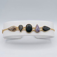 Bracelet en laiton plaqué or avec pierre naturelle, style bohème vintage, forme goutte d'eau, serti clos, bijou unisexe, cadeau