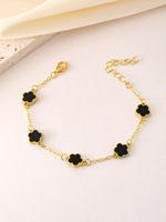 Pulsera de cadena delicada con diseño de cuatro hojas, chapada en oro de 14k, con flor y cinco tréboles de la suerte, para mujer, ideal como regalo.