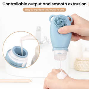 Custom LOGO 2-in-1 Silicone Travel Bottle 100ml Refillable Squeeze Container with Facial Cleansing Brush - Product Image 2