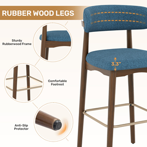 Sillas de Barra Altas de Metal Resistente con Patas de Madera de Caucho y Respaldo Ergonómico para Bar en Casa y Comedor - Product Image 5