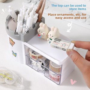 Nouvel Organisateur de Bureau Carré en Plastique Style Ins, Motif Fille Cartoon Mignon, Rangement Anti-Poussière pour Crayons - Product Image 3