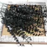 Dekorasi Halloween Tanaman Buatan Daun Eucalyptus Hitam Buatan Ornamen Dekoratif Plastik untuk Buket Bunga