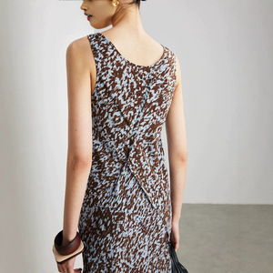 Robe 100% Soie <span class=keywords><strong>de</strong></span> Mûrier pour Femme, Élégante, Vintage, Sans Manches, Longue, Imprimé Animal, Crêpe <span class=keywords><strong>de</strong></span> <span class=keywords><strong>Chine</strong></span>, Jupe Droite, 2026 - Product Image 5