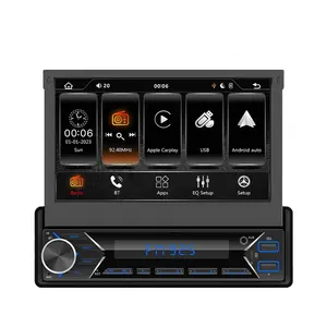 7 inch mp5 car dvd player auto display dual usb car stereo retractable screen 1 din car radio touch screen carplay