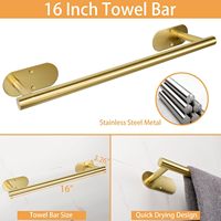 Ensemble d'accessoires de salle de bain de luxe en acier inoxydable doré, 4 pièces, auto-adhésif, à fixer au mur, comprenant un porte-serviette
