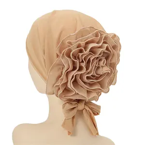 Copricapo donna bella Chiffon fiore turbante cappello musulmano India moda tinta unita