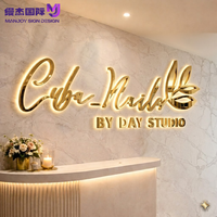 Enseigne LED rétroéclairée en acier inoxydable doré, sur mesure, pour salon de beauté, logo de marque, enseigne murale lumineuse pour réception
