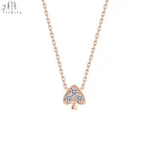 Necklaces For Women Hot Sale Natural Diamond Jewelry Real 18K Rose Gold Diamond Spade Pendant Necklace For Women