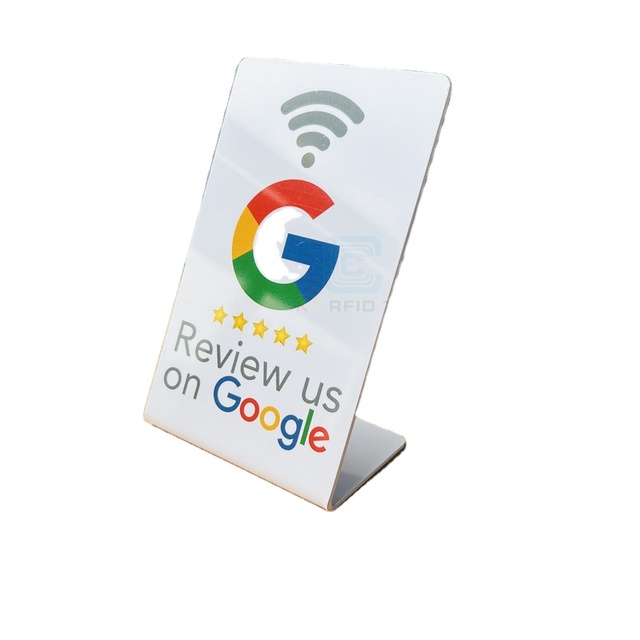 Custom PVC NFC Table Stand Display for Google Reviews QR Code Restaurant Menu Instagram Facebook WhatsApp for LinkedIn RFID