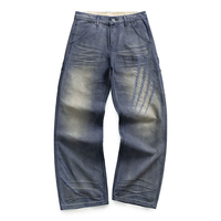 Pantalon décontracté ample et droit pour homme, style rétro américain tendance, effet usé, motif griffe de dragon, multi-usages, style workwear