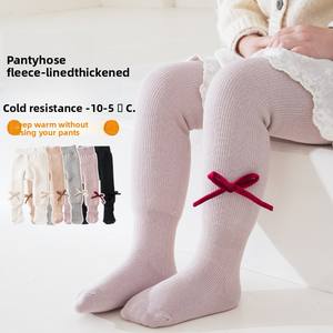 Leggings tricotés d'hiver pour bébé, collants épais doublés polaire absorbant la transpiration, collants chauds pour bébé fille, <span class=keywords><strong>taille</strong></span> haute, protection du ventre, avec nœud - Product Image 1