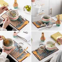 Nouveau Bol à Matcha en Céramique de Dehua, Motif Épi de Blé Soleil, Style Japonais, Fait Main, pour Cérémonie du Thé, Ensemble de Huit Pièces, avec Chasen, pour Hôtels et Voyage