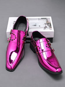 Chaussures habillées de <span class=keywords><strong>luxe</strong></span> brillantes pour hommes en cuir PU, style formel bureau et mariage, avec embout en acier, Oxford à bout pointu, chaussures de soirée à rivets - Product Image 3