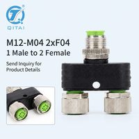 Connecteur M12-M04 2xF04A M12 de type Y, 4 broches mâle vers deux femelles, en cuivre plaqué or, adaptateur répartiteur de capteur IP67 60V 4A pour PCB industriel