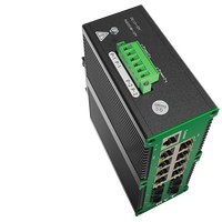 Switch de gestión de grado industrial CE RoHS con 12 puertos Gigabit Ethernet y 4 SFP Optical Uplink -40 ℃   hasta 75 ℃   Interruptor de carril DIN sin ventilador