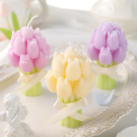 Lilin Mini Buket Tulip Lintas Negara DIY Buatan Tangan Hadiah Pernikahan Mewah Hari Valentine Lilin Campuran Kedelai