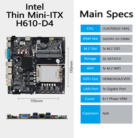 Nouvelle carte mère H610 Thin Mini-ITX compatible avec les processeurs Intel Core de 12e à 14e génération LGA1700, 2x DDR4 RAM, NVMe SATA3.0 M.2, carte mère H610 ITX
