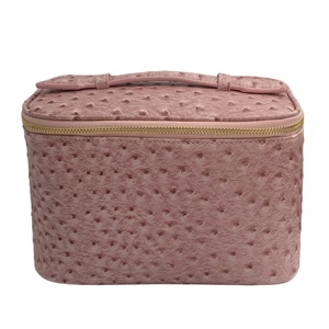 Large Storage 2 In 1 Pink Ostrich Pattern PU Cosmetic Bag Durable <b>Shell</b> Makeup Bag Portable Hand Carry Travel Beauty Bag - Product Image 1