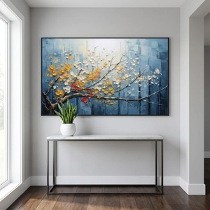 Pintura Abstracta Floral Texturizada Azul, Pintura al Óleo Hecha a Mano sobre Lienzo, Arte de Pared, Obra de Arte Grande, Decoración del Hogar, Arte Decorativo de Interiores - Product Image 5