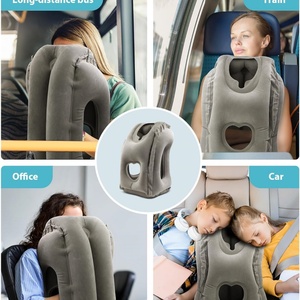 PVC <b>Inflatable</b> Flocking Neck Pillow Two Size Three Colors for Travel Trains <b>Cars</b> and Office Napping Supports Head and Chin - Product Image 4