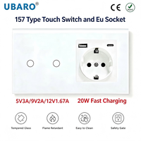 Interrupteur tactile UBARO 2 gangues et prise de courant EU avec USB AC PD20W à charge rapide, plaque murale en verre pour la maison et l'hôtel