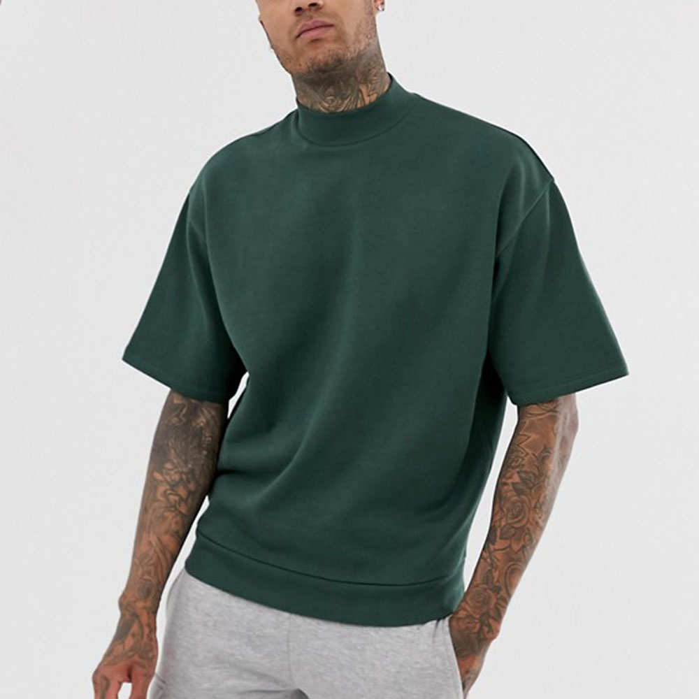 Yüksek kaliteli özel büyük boy gömlek moda kalın ağır t shirt baskı/nakış logosu yüksek yaka özel t shirt baskı