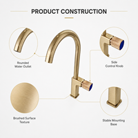 Robinet de lavabo en laiton massif à arc haut, avec bouton latéral nervuré, monocommande, pour lavabo de salle de bain sur comptoir