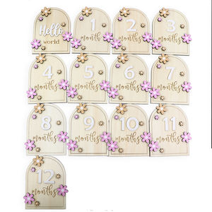 خلفية خشبية لزهرة الدجلي البوهيمية مع ظهور هلال كاملة بطاقة أشهر 12 كارت زخرفي - Product Image 2