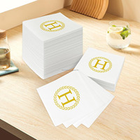 Serviettes de cocktail personnalisées avec logo doré, en papier Airlaid 1 pli, sans peluches, pour boissons, vente en gros, pour mariages de luxe, bars et cafés