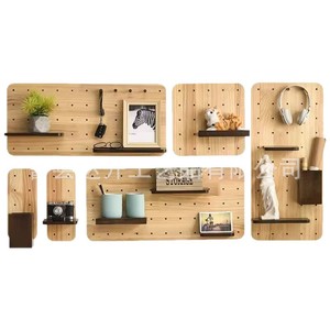 Wooden Wall Mounted Pegboard Storage Rack 4 Layers Adjustable Office Organizer Nordic Style <b>Shelf</b> For Home Kitchen <b>Bedroom</b> - Product Image 5