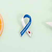 Broche émaillée Ruban de sensibilisation au diabète, motif rayures bleues et blanches avec ruban de sang rouge, badge de revers, bijou cadeau