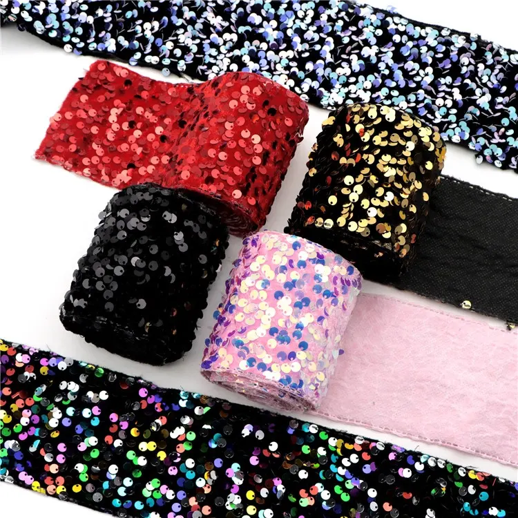 3" 75mm 2yards Bulk Sequins Fabric Ribbon Roll By The Yard For Hairbows 1128377
