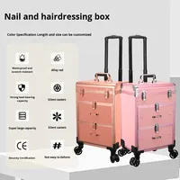 Valise de maquillage professionnelle à roulettes avec 2 tiroirs pour le rangement des cosmétiques, chariot de voyage avec séparateurs réglables