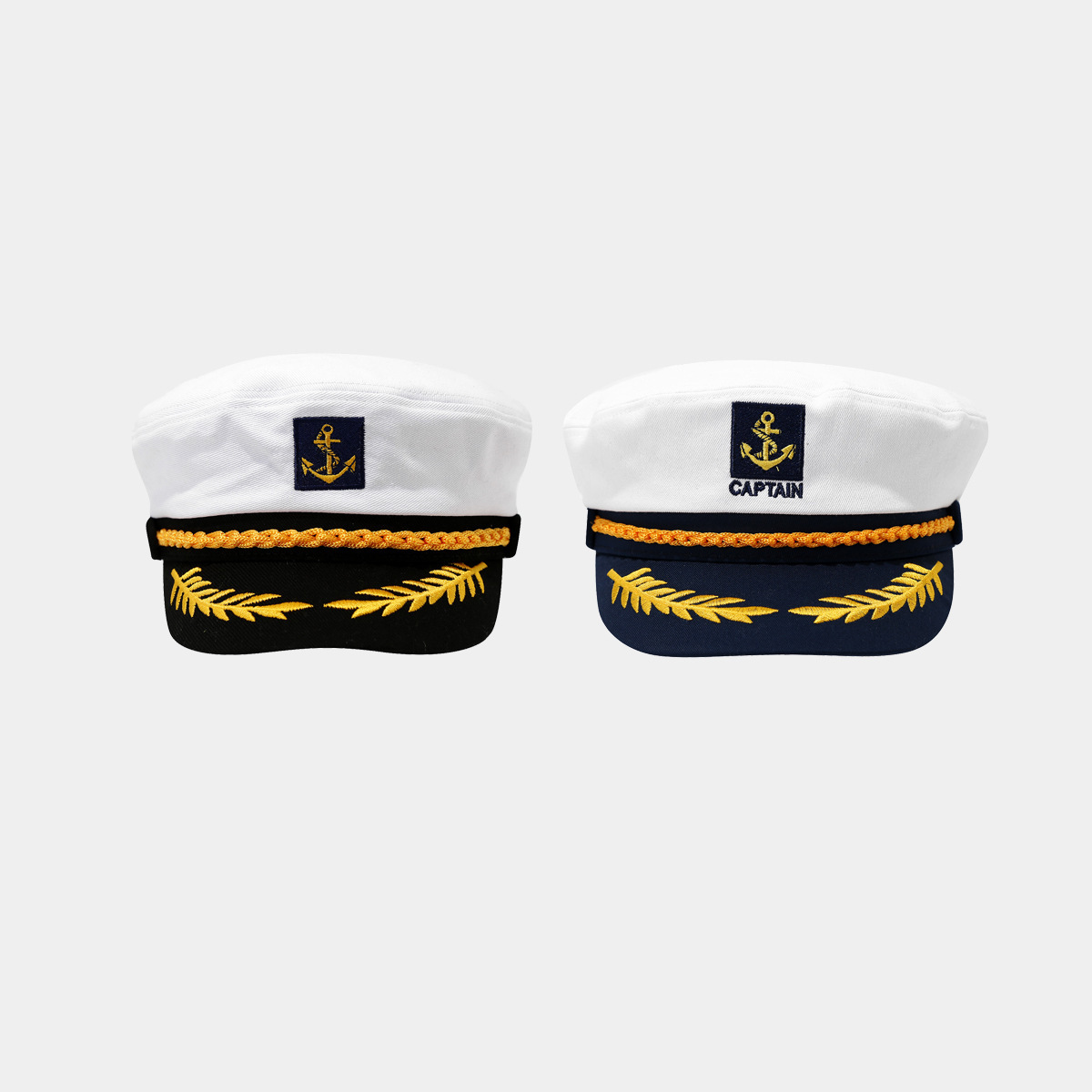 Anchor Hat White Navy Beret Cap - Unisex Embroidery Cap