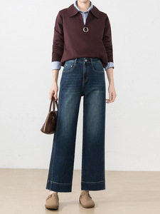 Simple and Casual High Waisted Loose Straight Leg <b>Jeans</b> for <b>Women</b> 2026 New Elastic Retro Slimming <b>Cropped</b> Pants - Product Image 2