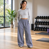 TEVE Cross-Border Yoga-Hose aus Spandex/Baumwolle, locker geschnitten, modisch, bequem, lässig, gerade geschnittene, weite Beine, elastischer hoher Bund, Frühling