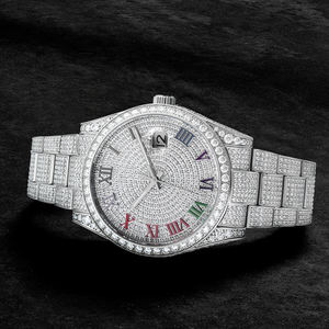 นาฬิกากลไกอัตโนมัติสำหรับผู้ชายทำจากสเตนเลสหน้าปัดเพชรแสดงลักษณะฮิปฮอป VVS Moissanite สุดหรู - Product Image 4