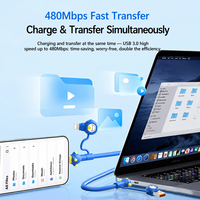 Câble de charge tout-en-un 4 en 1 USB C pour iOS USB A, charge rapide 480 Mbps, cordon de données pour iPhone, Android, tablette, voyage, bureau