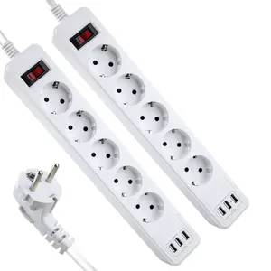 Factory Hot Selling European 5 Outlets Universal Extension Power Strip 6.6 FT Long Extension Cord Electric Plug for Home Office