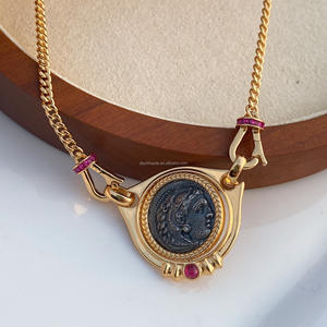 Elegante Collar Francés de Plata S925 con Baño de Oro de 18K y Colgante de Moissanita en Forma de Moneda, Cadena Cubana para Unisex, Regalo de Aniversario o Fiesta - Product Image 1