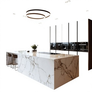 Modern Marble <b>Kitchen</b> <b>Island</b> With Integrated Sink And Bar <b>Stools</b> <b>For</b> Contemporary Home Design - Product Image 1