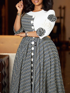 Robes imprimées décontractées à col rond et manches 3/4 pour femmes grandes tailles, robes africaines élégantes pour femmes - Product Image 3