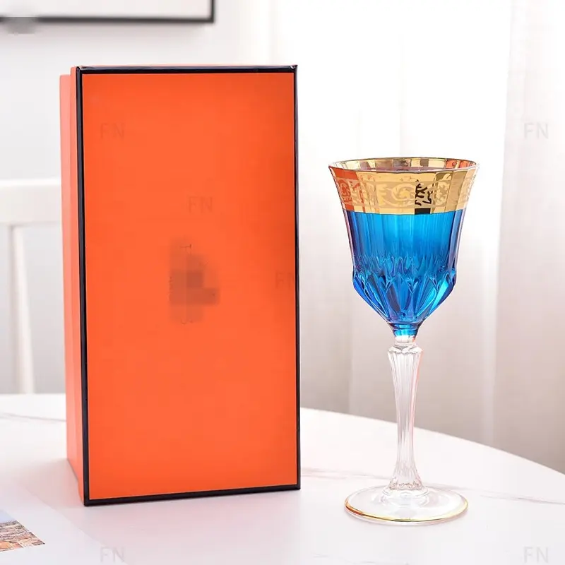 Deluxe at serisi züccaciye renkli kadeh şarap bardakları preslenmiş mavi cam kadehler su cam düğün hediye kutusu cam