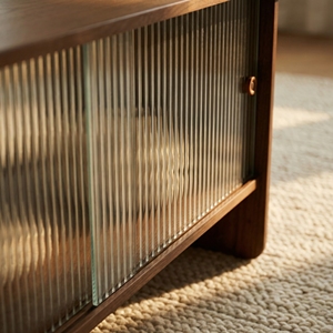 47-Inch Rectangular Modern Minimalist Wood <b>Coffee</b> <b>Table</b> with Storage Cabinet and Glass Sliding Doors for Living Room - Product Image 4