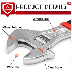 Home, Workshop and Garage Tools, Cr-V Steel Wrench with Ergonomic Rubber Grip Spanner Handle, 6 Inch Adjustable Wrench - Product Image 3