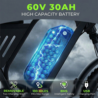Vélo de montagne électrique pour adultes F6 60V 30Ah, configuration haut de gamme, moteur roue arrière, 7 vitesses, double suspension, batterie lithium, pneus larges